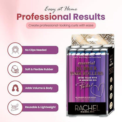 Rachel Roy Flexi Rods Foam Hair Rollers - 1/2" 5/8" 3/4" 1" Diameter - Professional Salon Quality 18 Pcs Rubber Hair Rollers for Long, Medium, and Short Hair, Hair Curlers to Sleep in for Women Avelisse