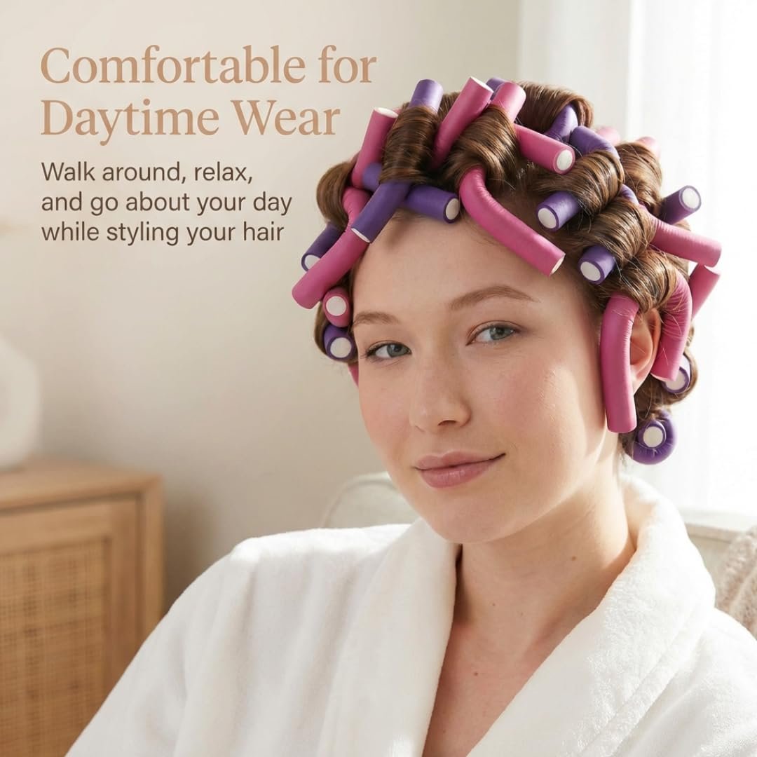 Rachel Roy Flexi Rods Foam Hair Rollers - 1/2" 5/8" 3/4" 1" Diameter - Professional Salon Quality 18 Pcs Rubber Hair Rollers for Long, Medium, and Short Hair, Hair Curlers to Sleep in for Women Avelisse
