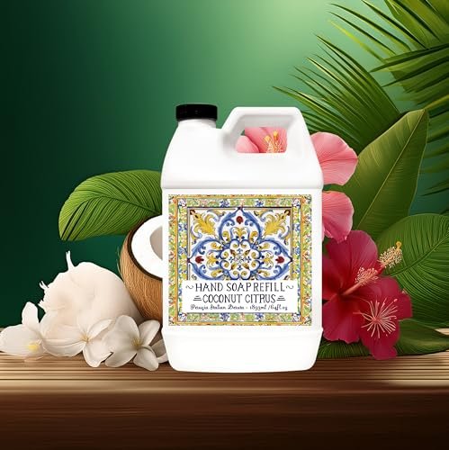 Home & Body Company Perugia Italian Deruta Hand Soap Refill Set – White Jasmine & Coconut Citrus, 64 Fl Oz Bottles (2-Pack) Avelisse