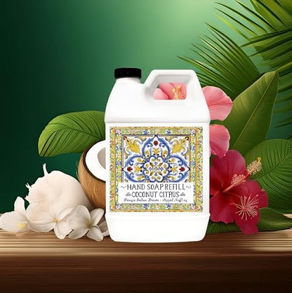 Home & Body Company Perugia Italian Deruta Hand Soap Refill Set – White Jasmine & Coconut Citrus, 64 Fl Oz Bottles (2-Pack) Avelisse