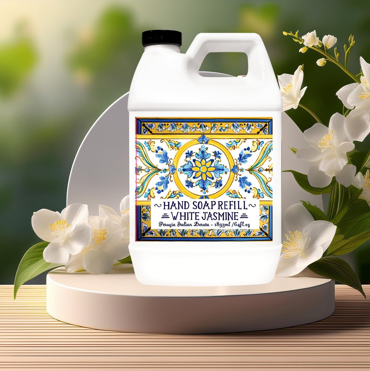 Home & Body Company Perugia Italian Deruta Hand Soap Refill Set – White Jasmine & Coconut Citrus, 64 Fl Oz Bottles (2-Pack) Avelisse
