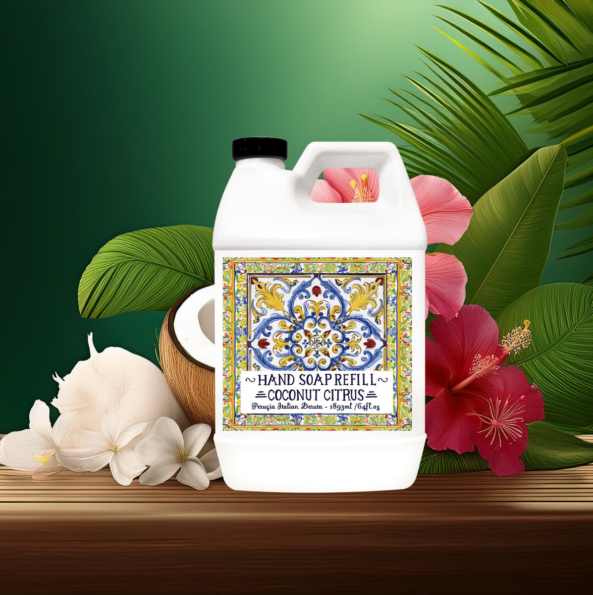 Home & Body Company Perugia Italian Deruta Hand Soap Refill Set – White Jasmine & Coconut Citrus, 64 Fl Oz Bottles (2-Pack) Avelisse
