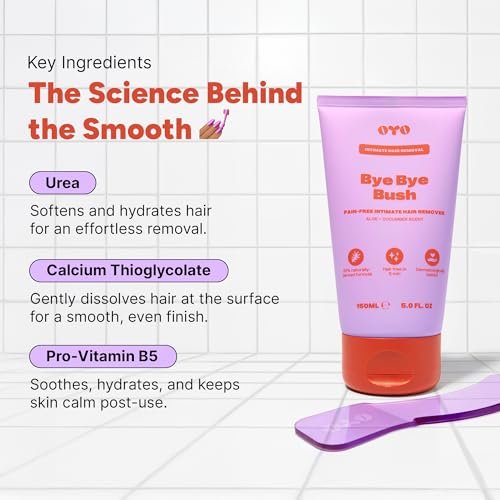 Bye Bye Bush by OYO – Hair Removal Cream for Women Private Area, Bikini Line, Inner Thighs & Armpits, Sensitive Skin Formula, 65% Naturally Derived, Fast Acting Aloe Cucumber – 5 fl oz Avelisse