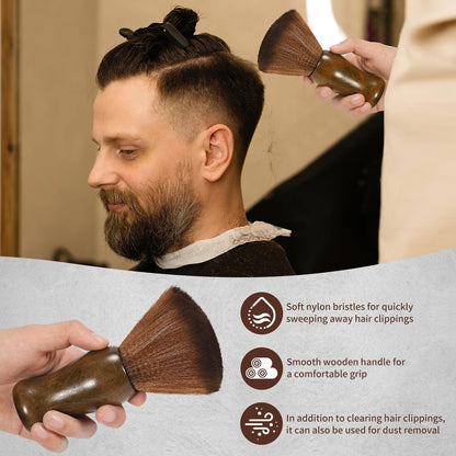 ÖkoStamm 4 In 1 Barber Neck Duster Brush Set - Professional Barber Accessories Cleaning Supplies with Boar Bristle Barber Brush and Neck Duster Brush for Removes Loose Hair and Make Hairstyle