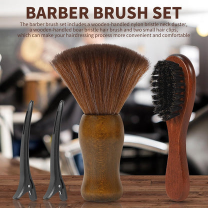 ÖkoStamm 4 In 1 Barber Neck Duster Brush Set - Professional Barber Accessories Cleaning Supplies with Boar Bristle Barber Brush and Neck Duster Brush for Removes Loose Hair and Make Hairstyle
