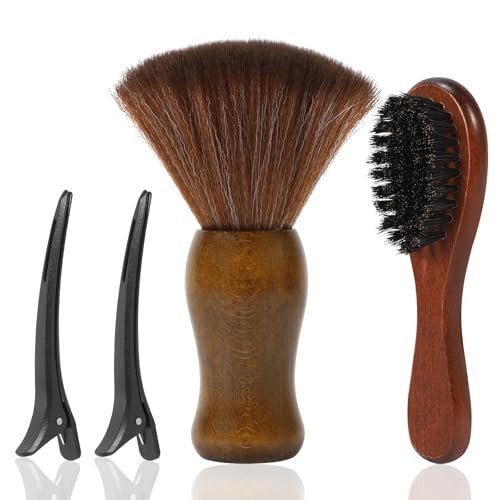 ÖkoStamm 4 In 1 Barber Neck Duster Brush Set - Professional Barber Accessories Cleaning Supplies with Boar Bristle Barber Brush and Neck Duster Brush for Removes Loose Hair and Make Hairstyle - görsel 2