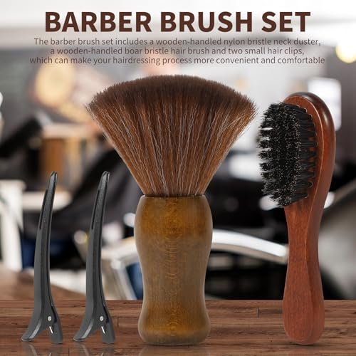 ÖkoStamm 4 In 1 Barber Neck Duster Brush Set - Professional Barber Accessories Cleaning Supplies with Boar Bristle Barber Brush and Neck Duster Brush for Removes Loose Hair and Make Hairstyle - görsel 6