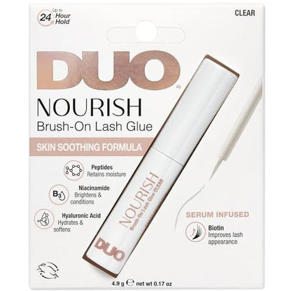 DUO Nourish Brush-On Clear Lash Glue - 24 Hour Strong Hold with Peptides, Niacinamide & Biotin for Sensitive Eyes