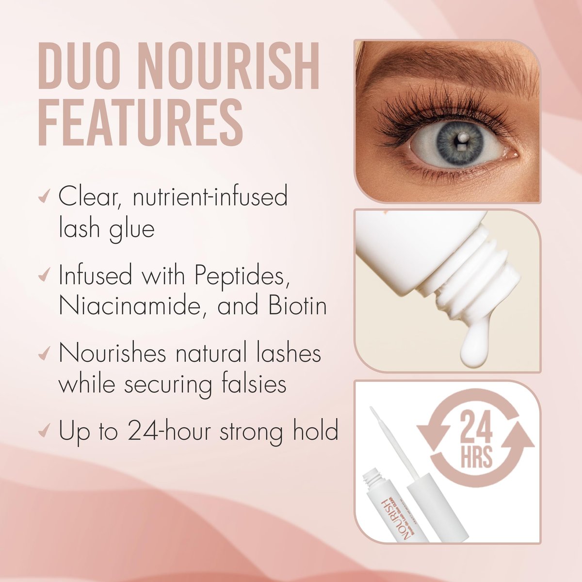 DUO Nourish Brush-On Clear Lash Glue - 24 Hour Strong Hold with Peptides, Niacinamide & Biotin for Sensitive Eyes - görsel 7