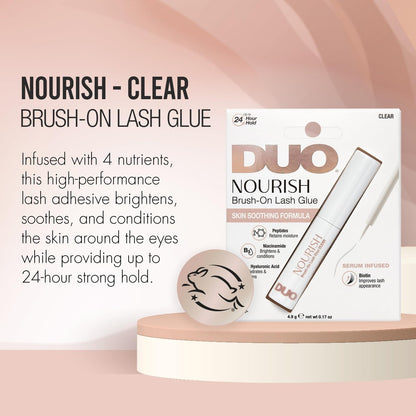 DUO Nourish Brush-On Clear Lash Glue - 24 Hour Strong Hold with Peptides, Niacinamide & Biotin for Sensitive Eyes