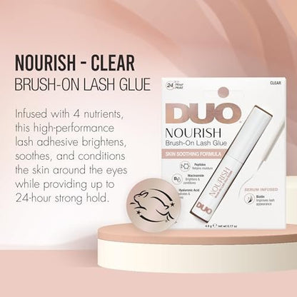 DUO Nourish Brush-On Clear Lash Glue - 24 Hour Strong Hold with Peptides, Niacinamide & Biotin for Sensitive Eyes