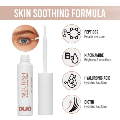 DUO Nourish Brush-On Clear Lash Glue - 24 Hour Strong Hold with Peptides, Niacinamide & Biotin for Sensitive Eyes