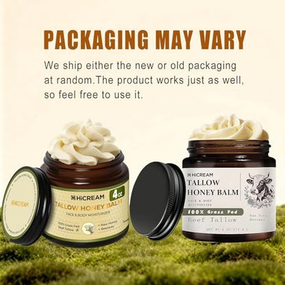 Hicream Beef Tallow and Honey Balm - 100% Organic Grass-Fed Beef Tallow Face & Body Moisturizer for Dry, Cracked, Sensitive Skin - Unscented, 4 Oz