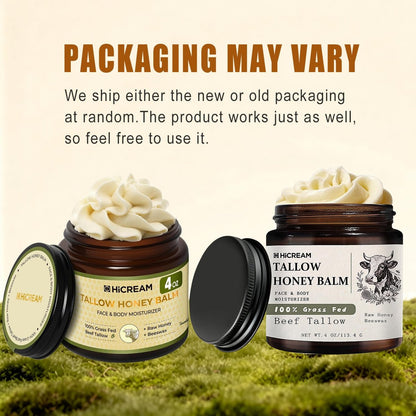 Hicream Beef Tallow and Honey Balm - 100% Organic Grass-Fed Beef Tallow Face & Body Moisturizer for Dry, Cracked, Sensitive Skin - Unscented, 4 Oz
