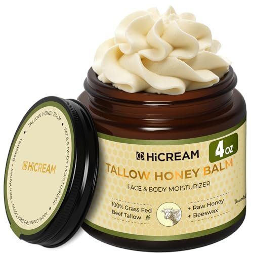Hicream Beef Tallow and Honey Balm - 100% Organic Grass-Fed Beef Tallow Face & Body Moisturizer for Dry, Cracked, Sensitive Skin - Unscented, 4 Oz - görsel 2
