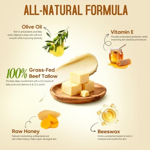 Hicream Beef Tallow and Honey Balm - 100% Organic Grass-Fed Beef Tallow Face & Body Moisturizer for Dry, Cracked, Sensitive Skin - Unscented, 4 Oz - görsel 8