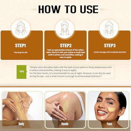 Hicream Beef Tallow and Honey Balm - 100% Organic Grass-Fed Beef Tallow Face & Body Moisturizer for Dry, Cracked, Sensitive Skin - Unscented, 4 Oz
