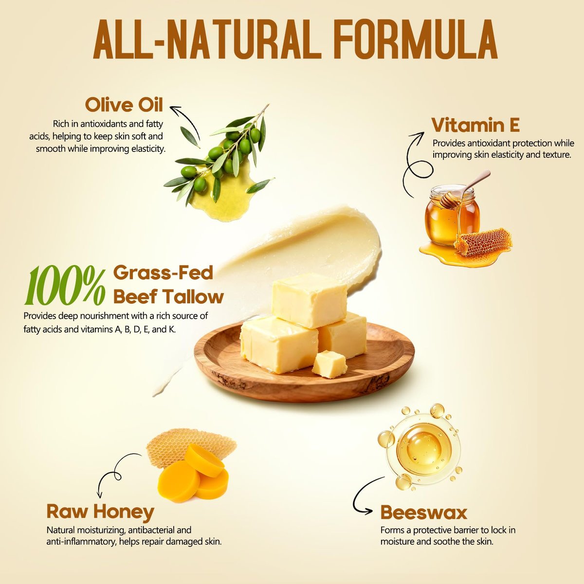 Hicream Beef Tallow and Honey Balm - 100% Organic Grass-Fed Beef Tallow Face & Body Moisturizer for Dry, Cracked, Sensitive Skin - Unscented, 4 Oz - görsel 7