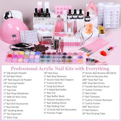 SWEET TREND Acrylic Nail Kit for Beginners | Professional Acrylic Powder Set with Gel Nail Polish, UV Light, Nail Drill & Full Tools for Home Salon Avelisse