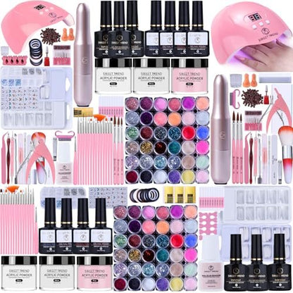 SWEET TREND Acrylic Nail Kit for Beginners | Professional Acrylic Powder Set with Gel Nail Polish, UV Light, Nail Drill & Full Tools for Home Salon Avelisse