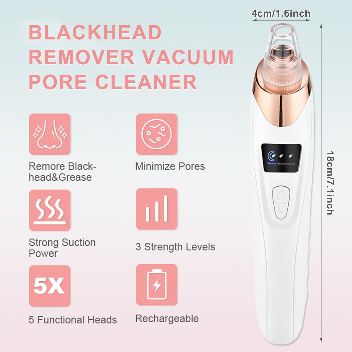 2026 Pore Vacuum Blackhead Remover - USB Rechargeable with 5 Heads & Spatula for Face Deep Cleansing Avelisse