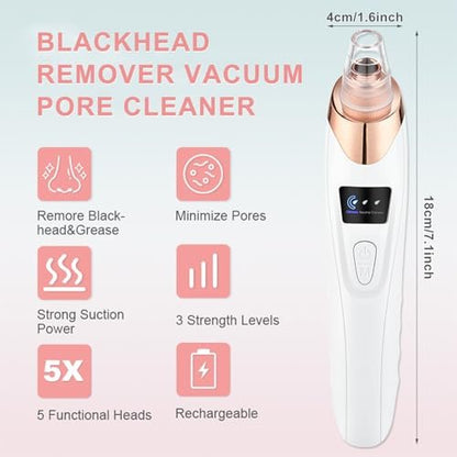 2026 Pore Vacuum Blackhead Remover - USB Rechargeable with 5 Heads & Spatula for Face Deep Cleansing Avelisse