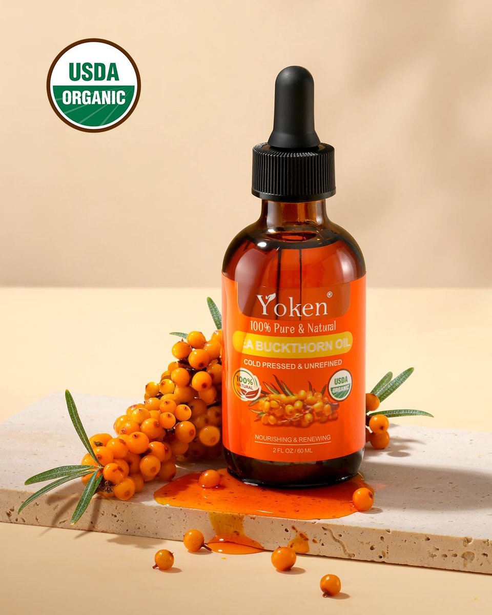 Organic Sea Buckthorn Oil for Face, Hair & Nails - 2oz Cold Pressed Natural Facial Oil for Deep Hydration & Skin Nourishment Avelisse
