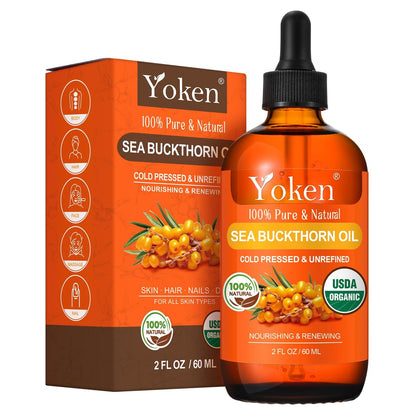 Organic Sea Buckthorn Oil for Face, Hair & Nails - 2oz Cold Pressed Natural Facial Oil for Deep Hydration & Skin Nourishment Avelisse