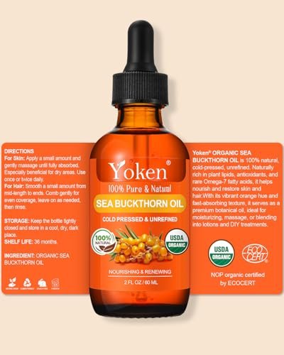 Organic Sea Buckthorn Oil for Face, Hair & Nails - 2oz Cold Pressed Natural Facial Oil for Deep Hydration & Skin Nourishment Avelisse