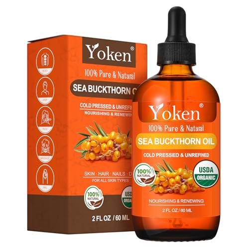Organic Sea Buckthorn Oil for Face, Hair & Nails - 2oz Cold Pressed Natural Facial Oil for Deep Hydration & Skin Nourishment Avelisse