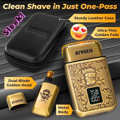 All-Metal Close Shave 3-Speed Foil Shaver for Men - 10,000 RPM Electric Nose & Ear Hair Trimmer, Cordless Rechargeable USB-C, Travel Case (Bronze) Avelisse
