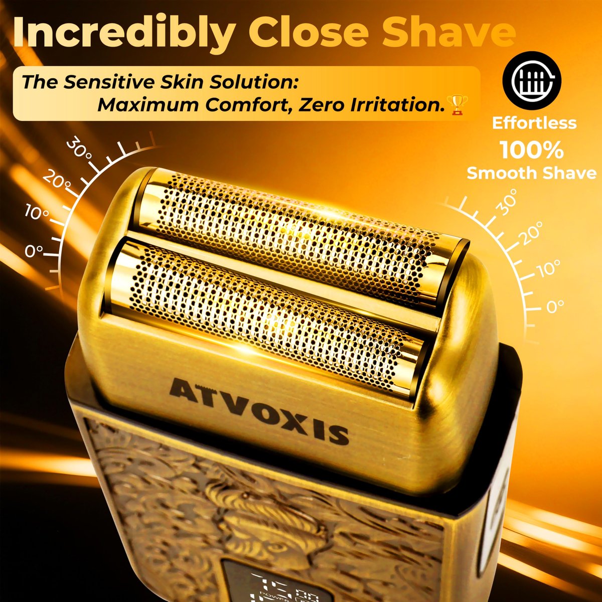 All-Metal Close Shave 3-Speed Foil Shaver for Men - 10,000 RPM Electric Nose & Ear Hair Trimmer, Cordless Rechargeable USB-C, Travel Case (Bronze) Avelisse