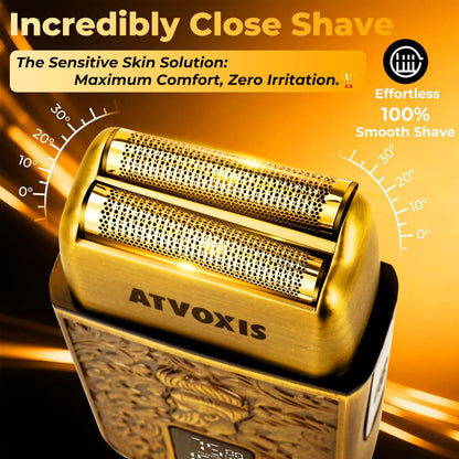 All-Metal Close Shave 3-Speed Foil Shaver for Men - 10,000 RPM Electric Nose & Ear Hair Trimmer, Cordless Rechargeable USB-C, Travel Case (Bronze) Avelisse