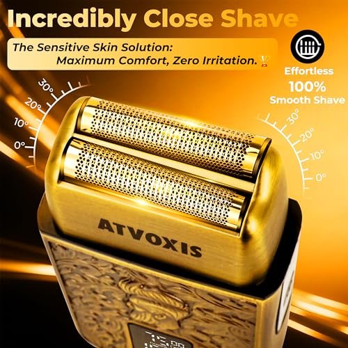All-Metal Close Shave 3-Speed Foil Shaver for Men - 10,000 RPM Electric Nose & Ear Hair Trimmer, Cordless Rechargeable USB-C, Travel Case (Bronze) Avelisse