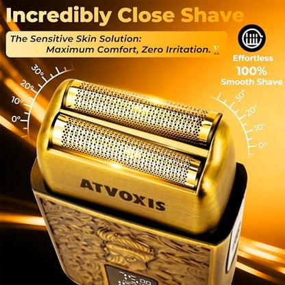 All-Metal Close Shave 3-Speed Foil Shaver for Men - 10,000 RPM Electric Nose & Ear Hair Trimmer, Cordless Rechargeable USB-C, Travel Case (Bronze) Avelisse