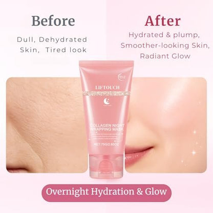 Liftouch Korean Collagen Night Wrapping Mask - Overnight Peel Off Facial Mask for Face - Hydrating Sleeping Mask Skincare - Anti-Aging Glass Skin Elasticity Treatment for Women