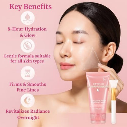 Liftouch Korean Collagen Night Wrapping Mask - Overnight Peel Off Facial Mask for Face - Hydrating Sleeping Mask Skincare - Anti-Aging Glass Skin Elasticity Treatment for Women