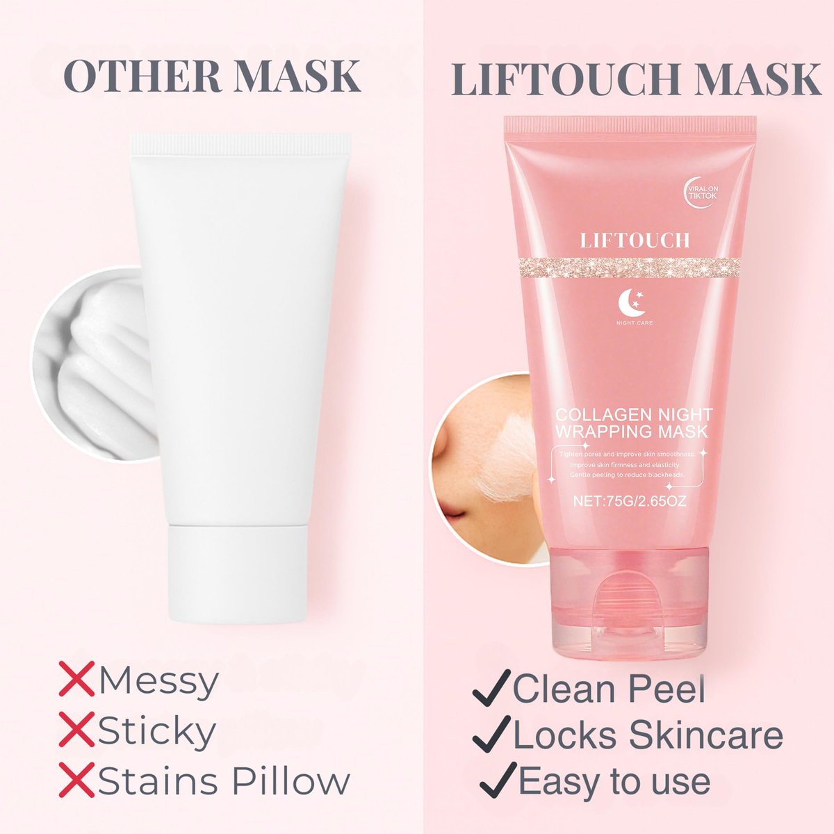 Liftouch Korean Collagen Night Wrapping Mask - Overnight Peel Off Facial Mask for Face - Hydrating Sleeping Mask Skincare - Anti-Aging Glass Skin Elasticity Treatment for Women - görsel 13