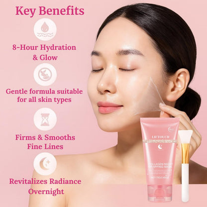 Liftouch Korean Collagen Night Wrapping Mask - Overnight Peel Off Facial Mask for Face - Hydrating Sleeping Mask Skincare - Anti-Aging Glass Skin Elasticity Treatment for Women