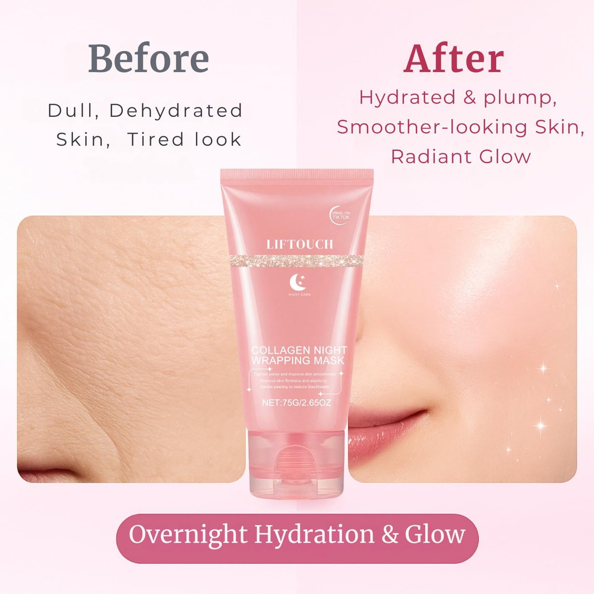 Liftouch Korean Collagen Night Wrapping Mask - Overnight Peel Off Facial Mask for Face - Hydrating Sleeping Mask Skincare - Anti-Aging Glass Skin Elasticity Treatment for Women - görsel 11