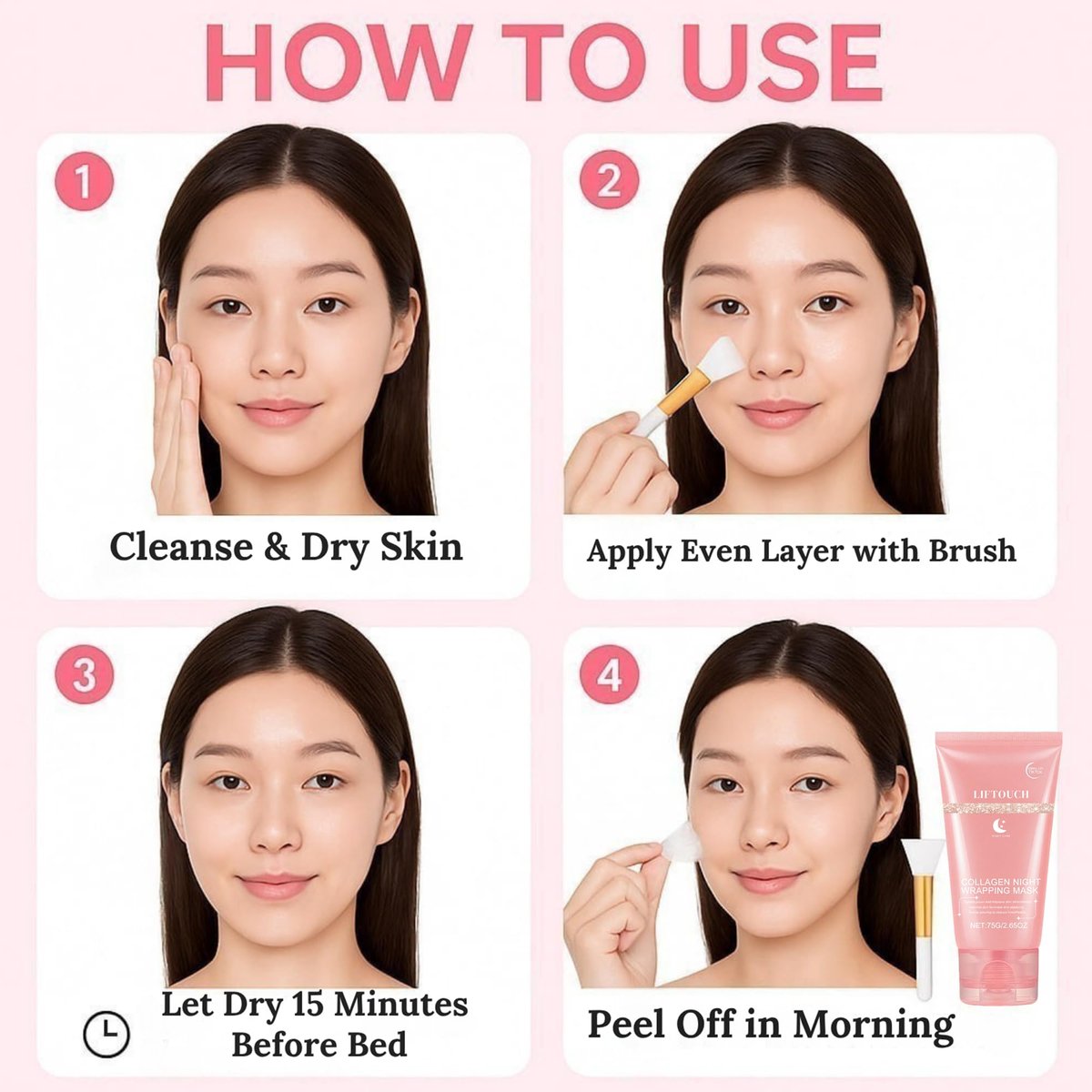 Liftouch Korean Collagen Night Wrapping Mask - Overnight Peel Off Facial Mask for Face - Hydrating Sleeping Mask Skincare - Anti-Aging Glass Skin Elasticity Treatment for Women - görsel 9