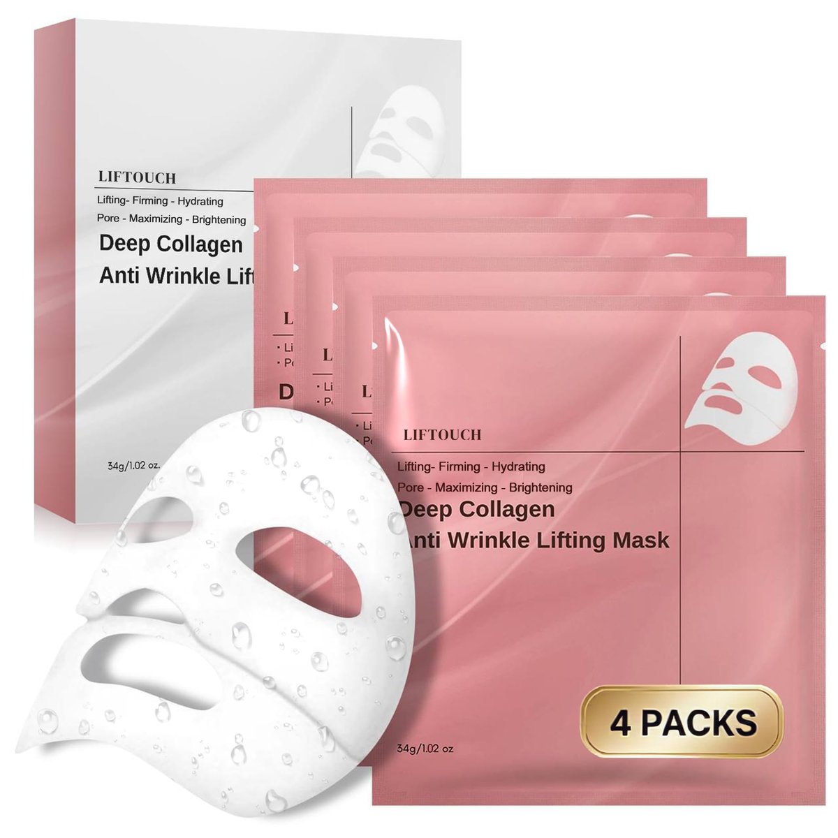 Liftouch Korean Overnight Collagen Face Mask (4 PACKS) - Hydrating Deep Collagen Mask for Women - Anti-Aging Bio-Collagen Real Deep Mask - Glass Skin Facial Treatment - görsel 1