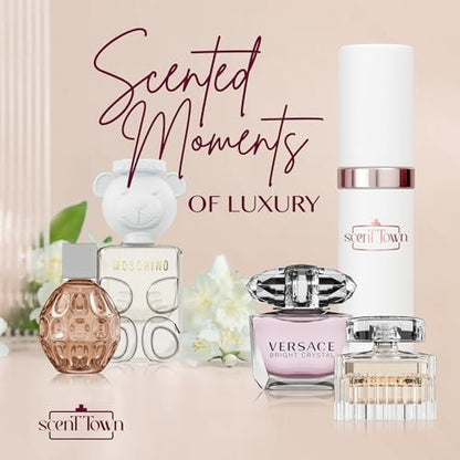 Scentown Mini Perfumes for Women (Set of 5) – Designer Perfume Samples – Moschino, Jimmy Choo, Chloé, Versace & Refillable Atomizer in Gift Box Avelisse
