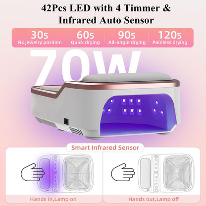 3-in-1 Nail Dust Collector, Electric Nail Drill & UV LED Nail Lamp – 5 Suction Modes, Stepless Speed, Cordless 8000mAh, for Home & Salon