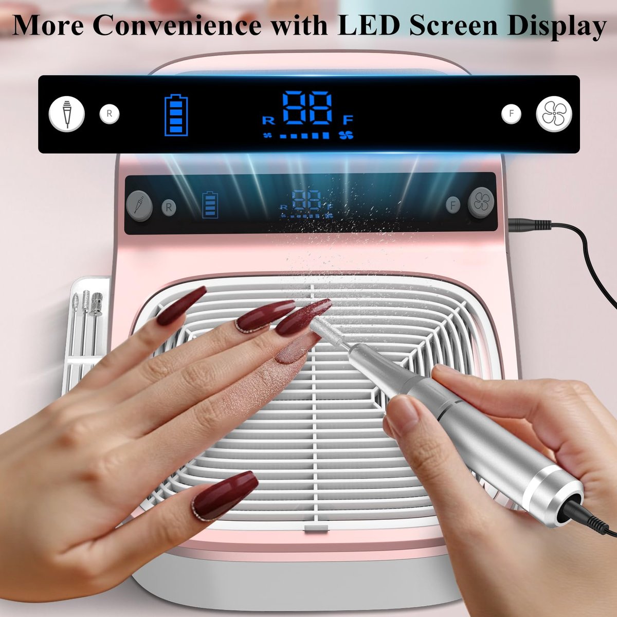 3-in-1 Nail Dust Collector, Electric Nail Drill & UV LED Nail Lamp – 5 Suction Modes, Stepless Speed, Cordless 8000mAh, for Home & Salon - görsel 9