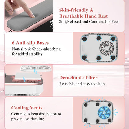 3-in-1 Nail Dust Collector, Electric Nail Drill & UV LED Nail Lamp – 5 Suction Modes, Stepless Speed, Cordless 8000mAh, for Home & Salon