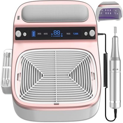 3-in-1 Nail Dust Collector, Electric Nail Drill & UV LED Nail Lamp – 5 Suction Modes, Stepless Speed, Cordless 8000mAh, for Home & Salon