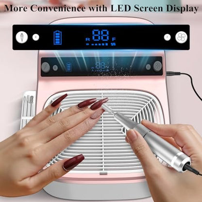3-in-1 Nail Dust Collector, Electric Nail Drill & UV LED Nail Lamp – 5 Suction Modes, Stepless Speed, Cordless 8000mAh, for Home & Salon