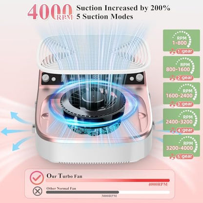 3-in-1 Nail Dust Collector, Electric Nail Drill & UV LED Nail Lamp – 5 Suction Modes, Stepless Speed, Cordless 8000mAh, for Home & Salon
