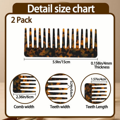 Large Hair Wide Tooth Combs, 2 Pack Cellulose Acetate Detangling Combs for Women Thick Curly Wavy Wet Dry Hair (Tortoise Shell, Ivory)